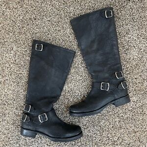 Frye Tall Black Buckle Boots 7.5